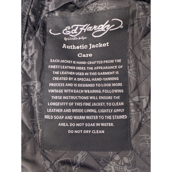 Ed Hardy by Christian Audigier Women's S Black Leather Jacket World Tour Skull - Picture 12 of 16